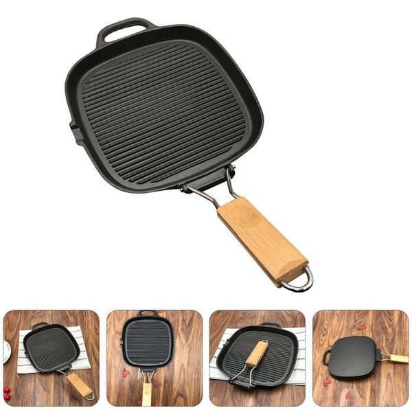

pans 2pcs practical cast iron frying folding fryed for home (black)