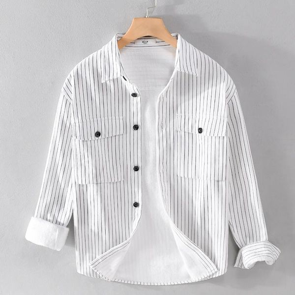 

men's casual shirts suehaiwe's long sleeve striped white plus velvet thick men brand fashion double pockets warm shirt for camsia, White;black