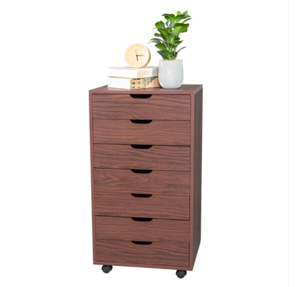 

2022 living room furniture seven drawers mdf with pvc wooden filing cabinet dark walnut color