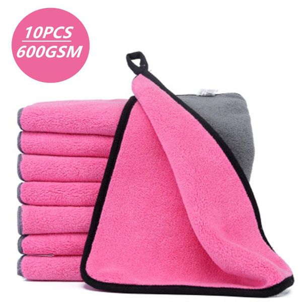 

towel 3/5/10pcs 600gsm pink car soft wash microfiber cleaning drying cloth paint care detailing washing