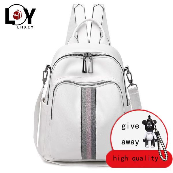 

pu leather double zipper white travel backpacks high capacity luxury soft designer bags college style student bags 210303