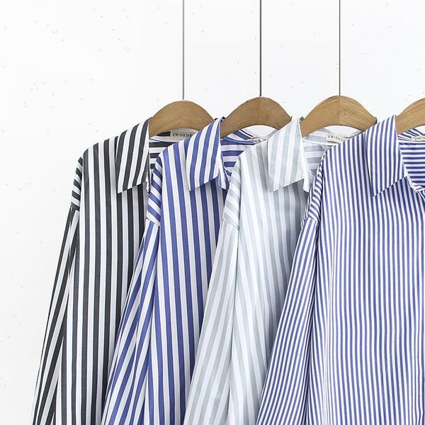 

2021 oversized plus size causal women shirt women spring summer striped shirt drop shipping good quality, White