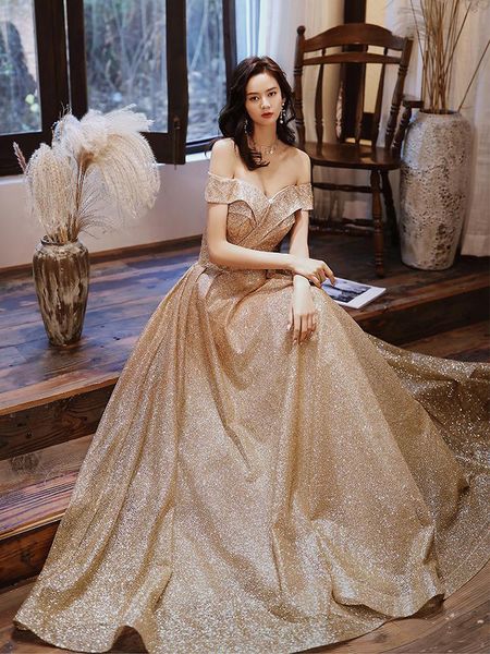

casual dresses golden off shoulder shining evening gowns goegeous strapless bandage slim floor length formal dress for women party, Black;gray