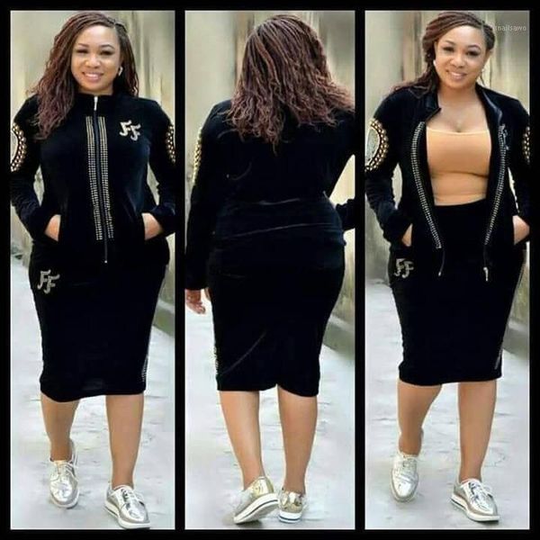 

velvet african dresses for women 2 piece set dashiki diamond hoodie skirt dress clothes bazin famous suit vetement femme ethnic clothing, Red