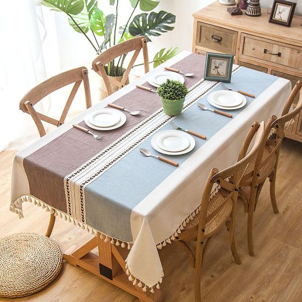

table cloth 1pcs imitation linen tablecloth with tassel waterproof wedding banquet decoration rectangular tea