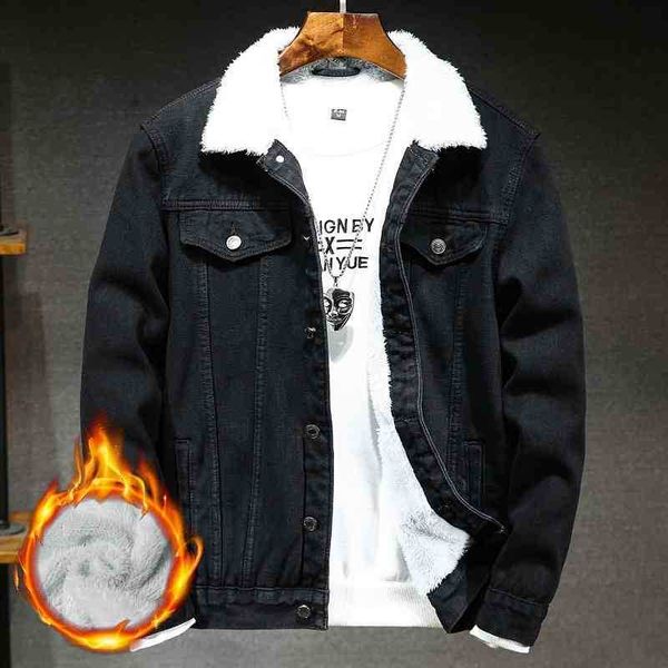 

new denim jacket with plush and thickening in winter, Black;brown