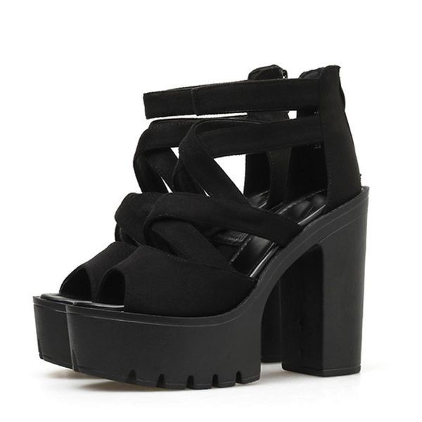

sandals rome style block heels women spring summer flock ladies platform black female footwear high