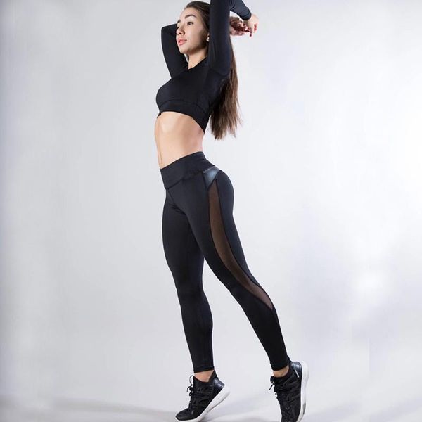 

women's leggings women black pu splicing fitness slim fit trendy legging pants drop 2021
