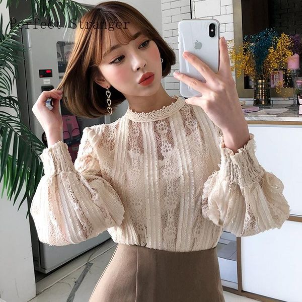 

women's blouses & shirts 2021 summer arrival stand collar long sleeve solid color women chiffon blouse, White