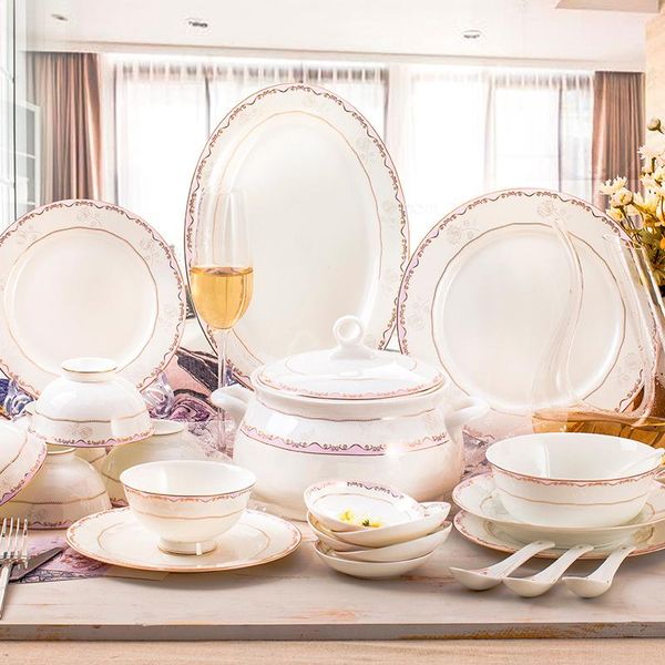 

bowls pink dishes set household european bone china tableware and plates