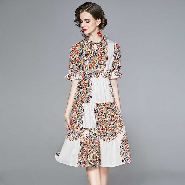 

autumn women bohemian floral print dresses fashion elegant slim female half sleeve casual a-line beach dress vestidos 210525, Black;gray