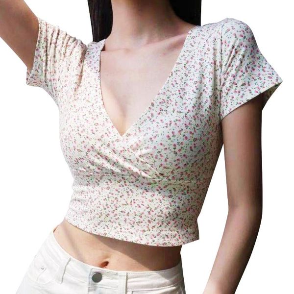 

running jerseys autumn women's floral v-neck short-sleeved t-shirt romantic trendy milk silk material slimming and thin temperament top, Black;blue