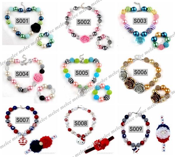 

kids pearl baby colorful beads bead bubblegum necklace + bracelets girls party jewelry accessories over 60style choose free, Red;brown