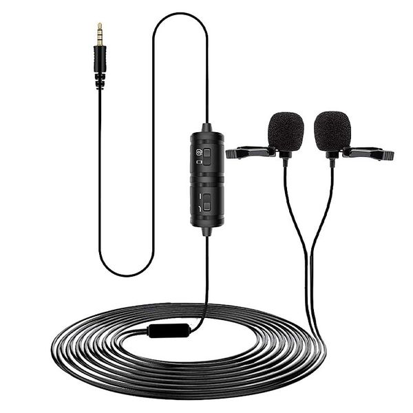 

yichuang dual lavalier microphone handsclip-on lapel microphone mini collar condenser mic for camera dslr phone pc laptop