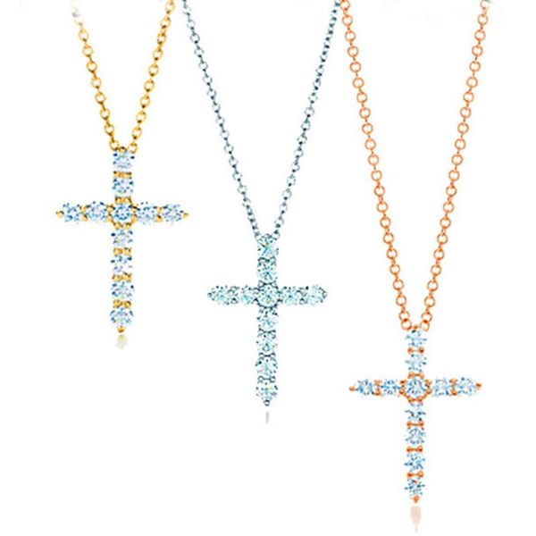 

chains design white cubic zircon women gold cross necklace lady silver necklaces designer pendant