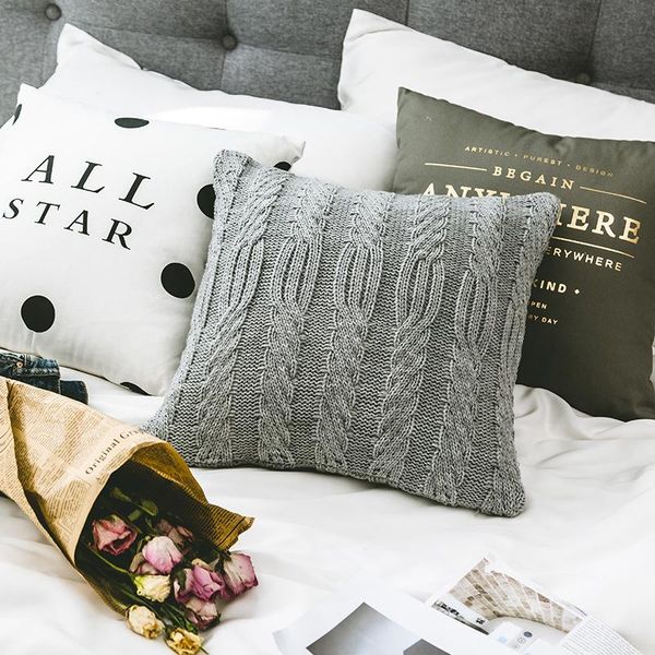 

cushion/decorative pillow 45cm classical twisted pattern grey knitted cushion cover wool woven pillowcase acrylic waist sofa case