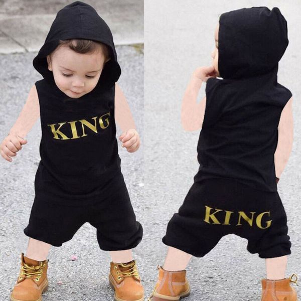 

summer newborn kid baby boy clothes sleeveless hooded +short pants fashion casual holiday outfits set, White