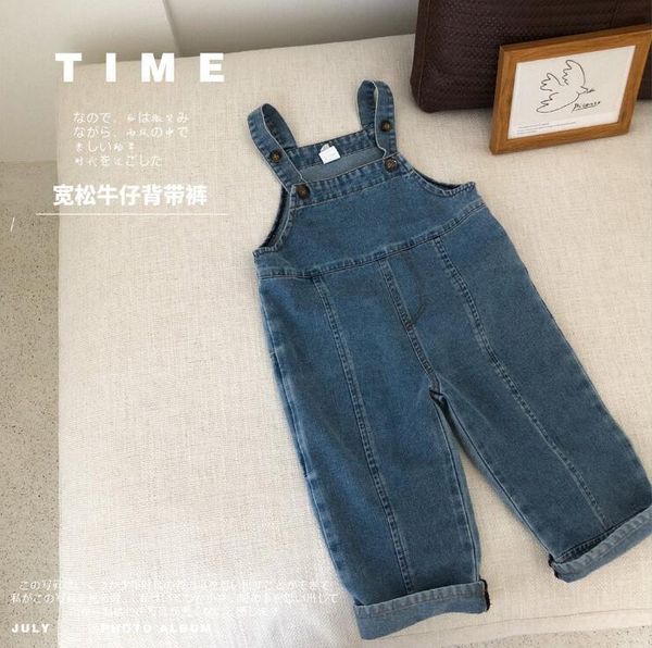 

2021 new wholesale girls boys denim overalls spring cotton fashion kids pants 1-6 years yx561, Blue
