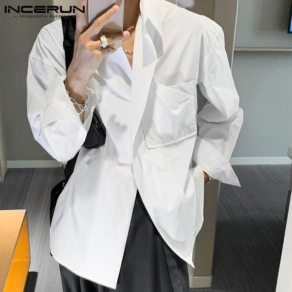 

men's casual shirts fashion men shirt brand solid color 2021 streetwear pockets personality long sleeve camisa masculina incerun s-5xl, White;black