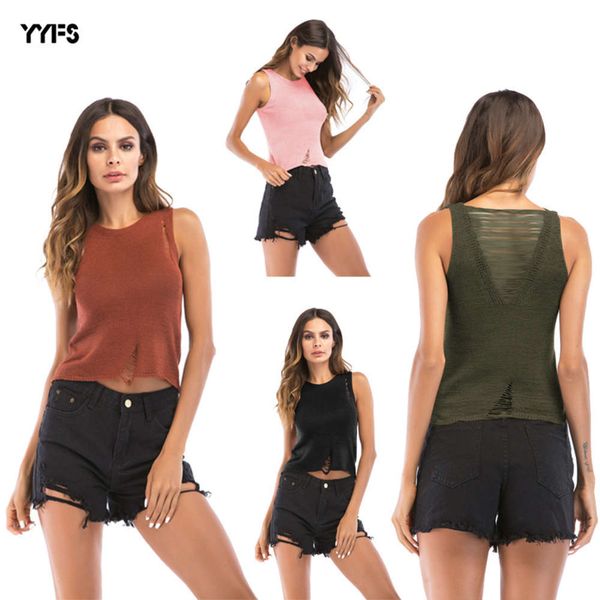 

2020 summer knitted suspender vt women's svels solid color crochet hollow out top, White