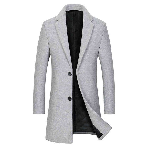 

men's long wool autumn and winter casual coat, back neck, british style, Black