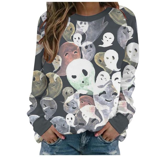 

women's hoodies & sweatshirts long-sleeved halloween print sweatshirt women's o neck vintage casual pullover autumn maglione da don, Black