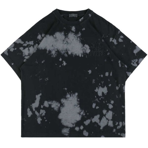 

men's t-shirts dept summer new wash tie dye vintage fashion brand short sleeve men's loose casual round neck t-shirt, White;black
