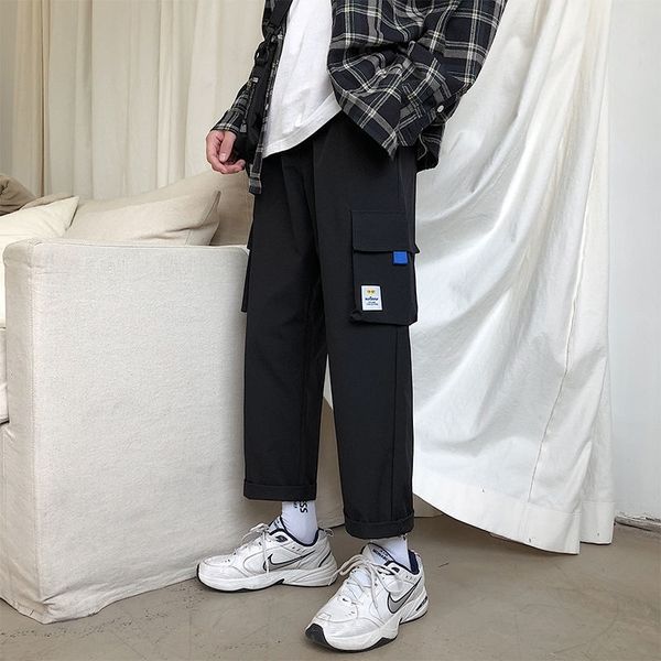 

2021 new men's fashion loose casual 5 color harem cargo pocket straight pants streetwear trousers joggers sweatpants 87po, Black