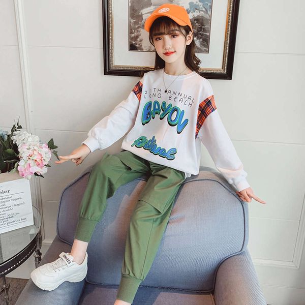 

fashion trendy children's girls' suit 2021 spring clothing 6 girls 7 korean version 8 casual wear 9 years old 10 middle school, White