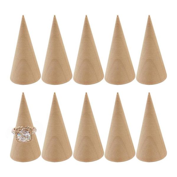 

hooks & rails 10pcs vintage wooden ring display stand natural wood finger cone holder jewelry organizer storage rack showcase