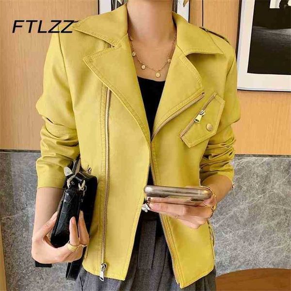 Mulheres Streetwear Jaqueta De Couro Amarelo Primavera Outono Moda Blazers Casaco Casual Coreano Pu Outwear 210525