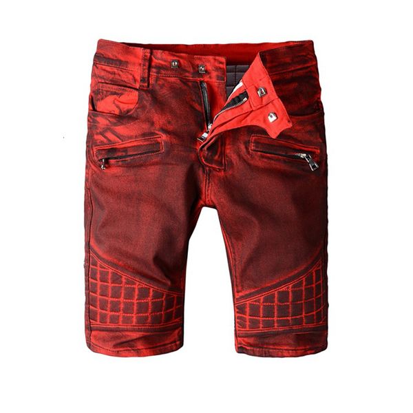 

2021 new men's male burgundy plaid slim-fit fashion casual knee length slim straight stretch denim shorts red jeans i95w, Blue