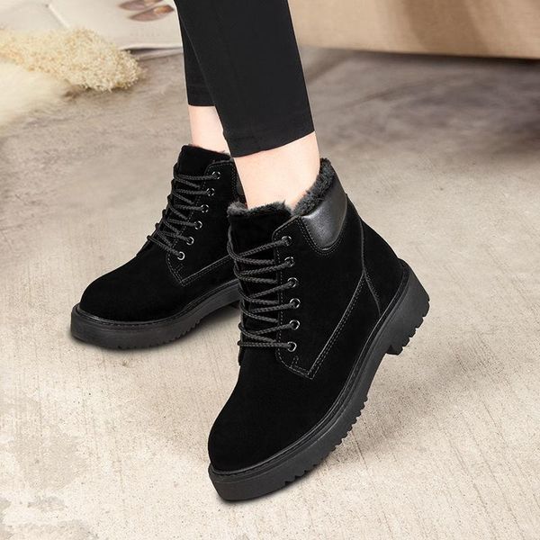 

boots snow women's thick martn flat-bottomed students korean cotton shoes winter plus velvet short 2021, Black