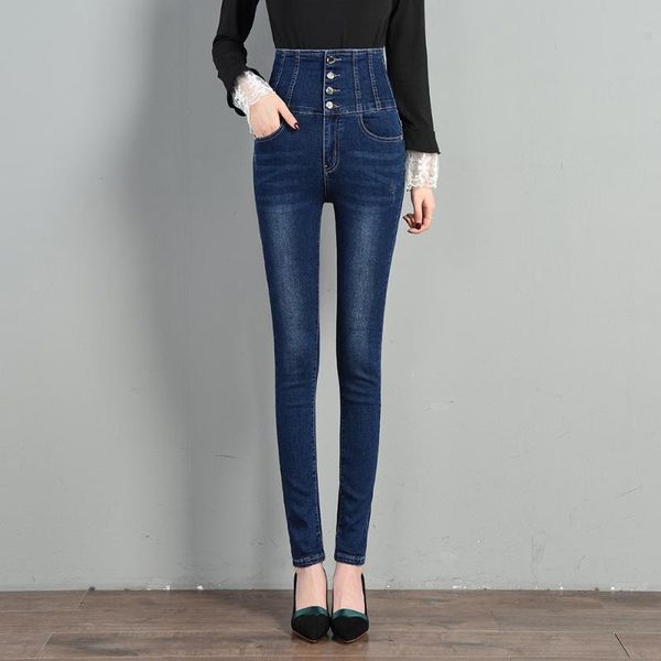 

women's jeans high waist hips tight women slim stretch denim jean bodycon button skinny push up woman plus size s-6xl trousers, Blue