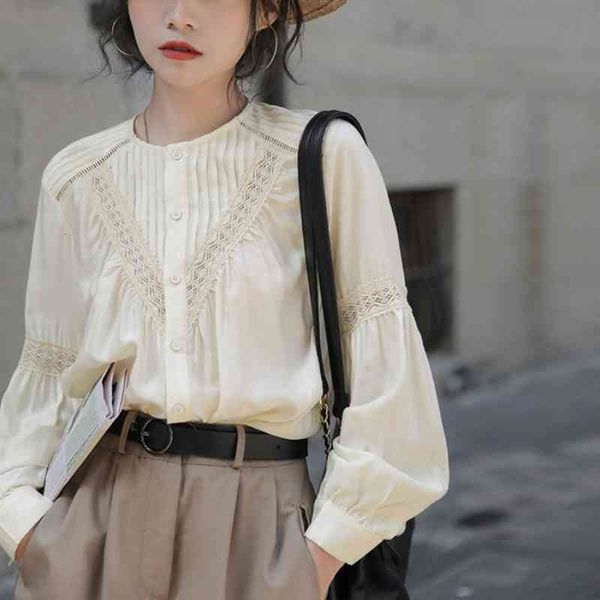 

women's blouses & shirts vintage chic chick woman's blouse autumn high street casual retro female long sleeve lace korean fashion, White