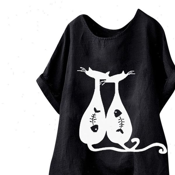 

women shirts two fat fish patterns cotton short sleeve loose lightweight trend elegant summer blouse shirts, White