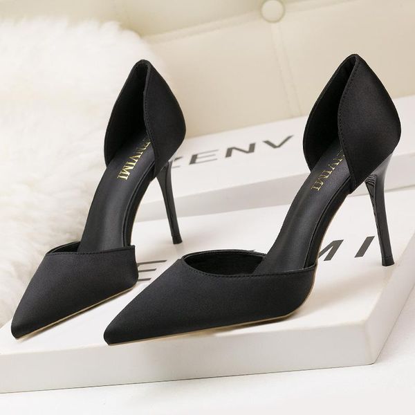 

dress shoes summer fashion silk women pumps high heels pointed toe ladies party elegant solid color black woman sandals