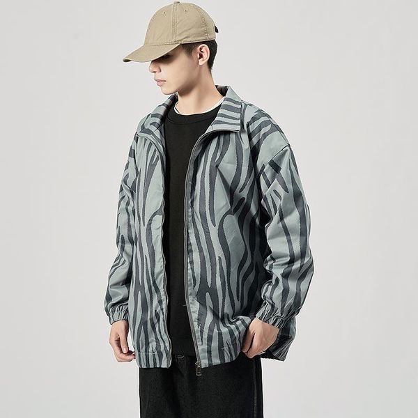 

men's jackets spring bomber jacket men striped printed pattern street pilot zipper coats turn-down collar plus size clothes male, Black;brown