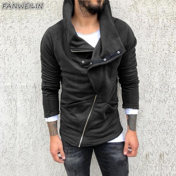

men's hoodies & sweatshirts 2021 autumn black hoodie mens solid color hooded sweatshirt cardigan casual slim zip up oblique placket man
