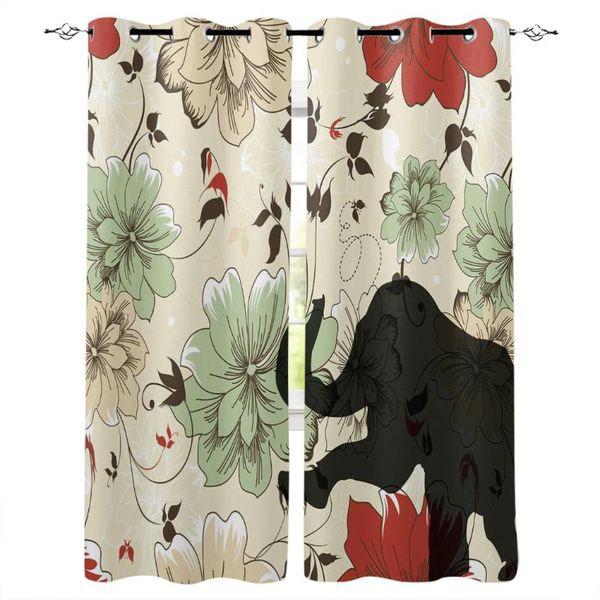 

curtain & drapes africa elephant art flowers window treatments curtains valance living room bathroom outdoor bedroom kids