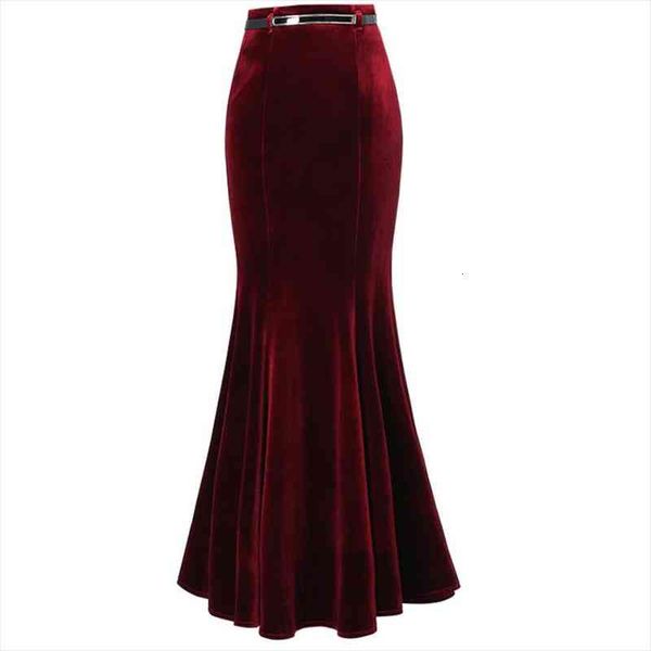 

s-5xlvelvet trumpet spring autumn womens skirts high waist package hip ol mermaid long, Black