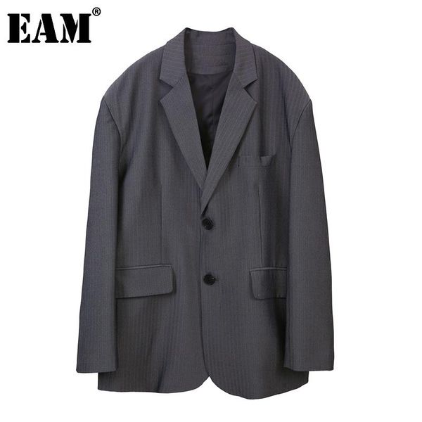 

women's suits & blazers [eam] women gray striped split big size blazer lapel long sleeve loose fit jacket fashion tide spring autumn 20, White;black