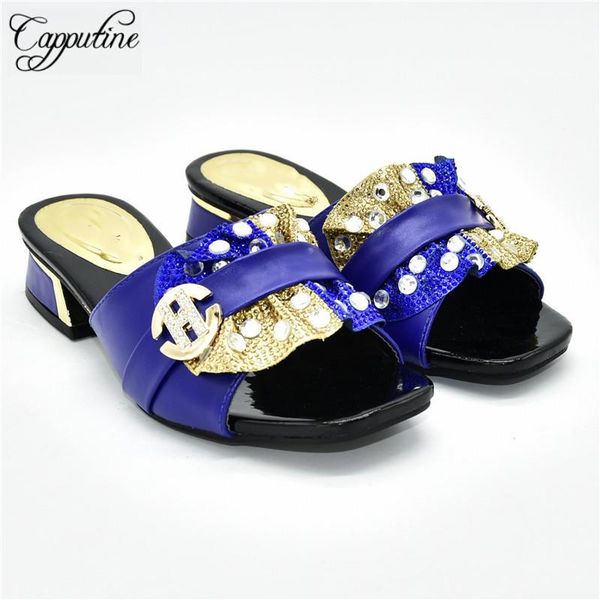 

dress shoes fashionable royal blue african mediun heel slipper for party 88-9 height 4cm, Black