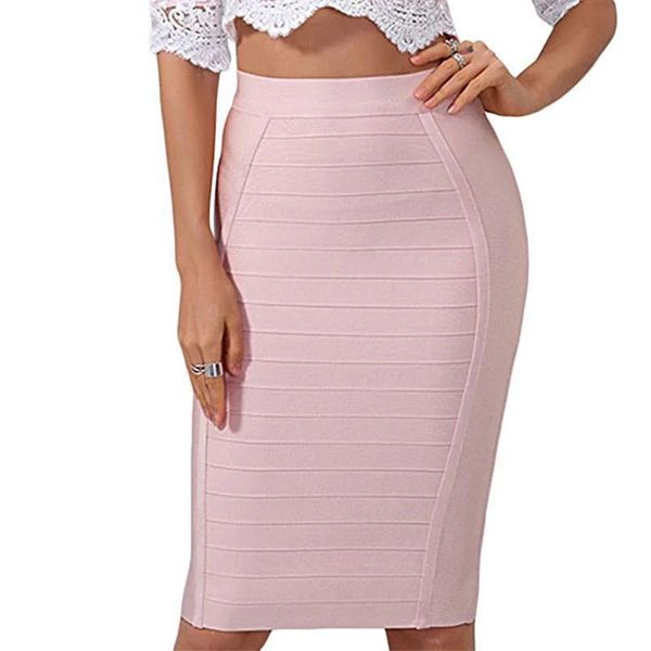 

skirts women bandage skirt elastic bodycon pencil knee length fashion, Black
