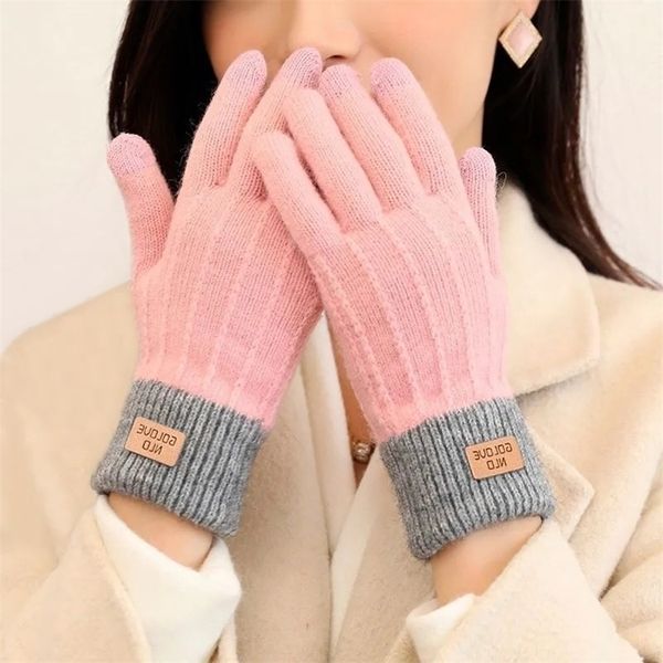 

autumn and winter cashmere touch screen fashion gloves outdoor riding plush thickened warm student finger men women, Black