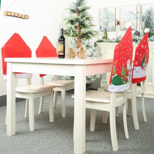 

chair covers christmas cover dinner back table year xmas gift dining santa claus snowman red cap ornament