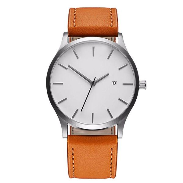 

wristwatches fashion watch foreign trade men's casual belt big dial calendar sports quartz, Slivery;brown