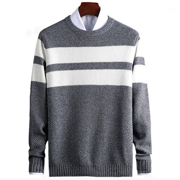 

2019 men's striped printed pure cotton sweater pullover menswear casual versatile thick round neck sweater j8421, White;black