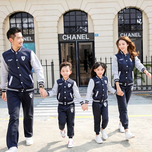 

2021 new parent child autumn winter baseball sports suit kindergarten family, Blue
