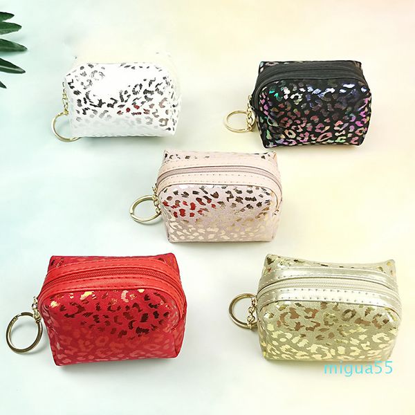 

10pcs coin purses women pu stamping leopard square zipper wallets mix color, Red;black